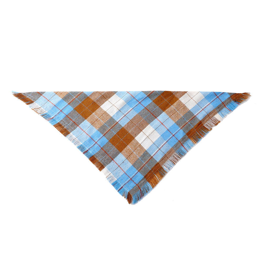 Blue M 65x45x45cm Thanksgiving Plaid Dog Bandana 2-Pack - Festive Tassel Triangle Scarf for Pets